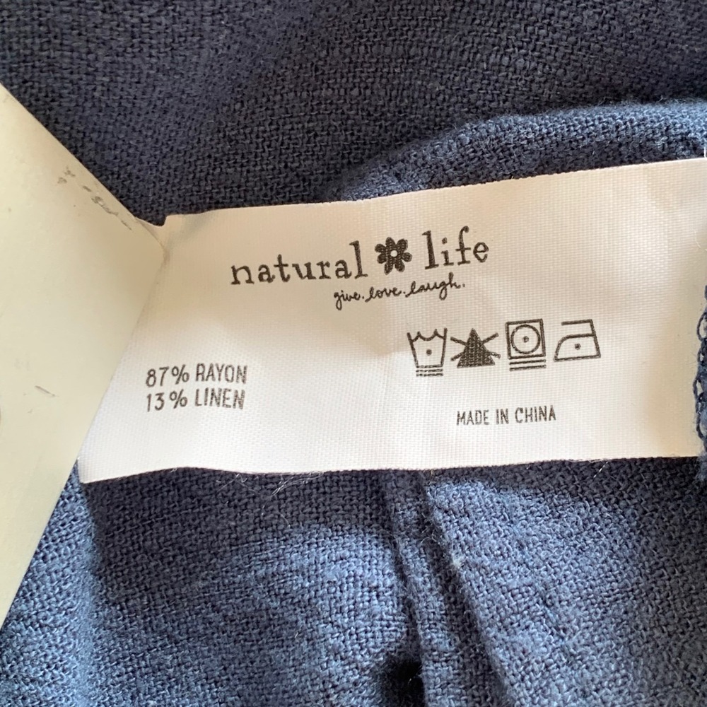 Natural Life Avery Jumpsuit Wide Leg Blue Rayon Linen Womens L Boho Short Sleeve - Picture 10 of 14